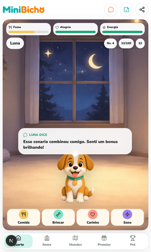 Tela do jogo MiniBicho no celular